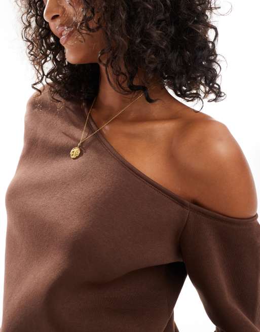 ASOS DESIGN - Felpa asimmetrica extra larga color cioccolato, 2 di 4