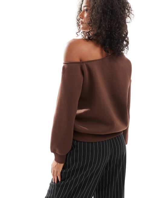 ASOS DESIGN - Felpa asimmetrica extra larga color cioccolato, 3 di 4