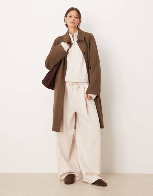 ASOS DESIGN - Felpa avena mélange con pannello piqué e zip corta in coordinato, 2 di 4