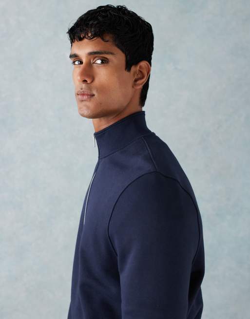 ASOS DESIGN essential quarter zip sweatshirt in navy