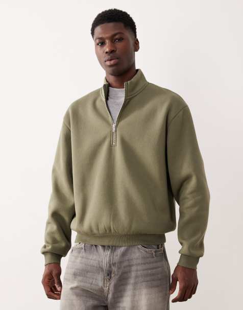 ASOS DESIGN - Felpa basic comoda color oliva polvere con zip corta - view 1