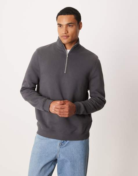 ASOS DESIGN - Felpa basic grigio slavato vestibilità standard con zip corta - view 1