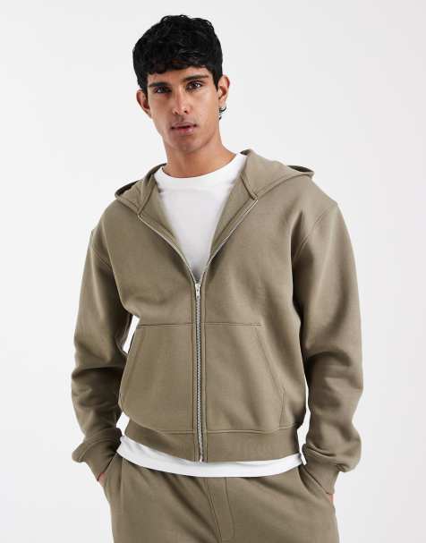 ASOS DESIGN - Felpa basic kaki squadrata e comoda con cappuccio e zip - view 1