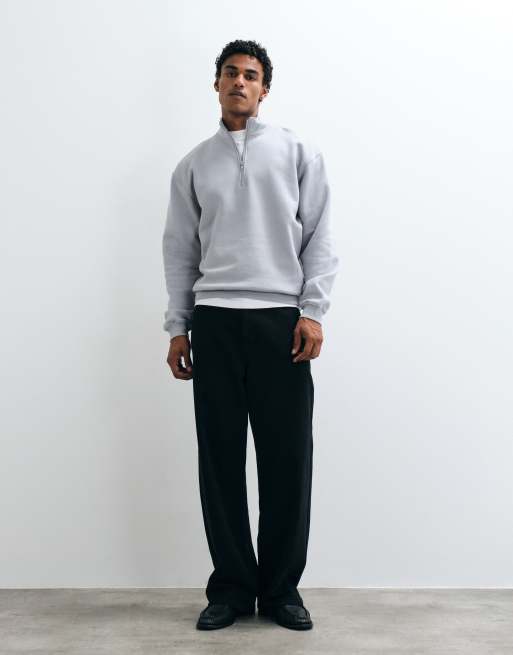 ASOS DESIGN - Felpa basic oversize grigia con zip corta, 3 di 5