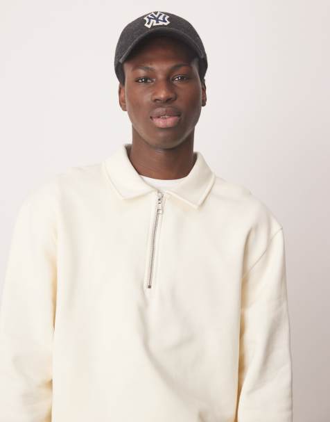 ASOS DESIGN - Felpa beige vestibilità standard con zip corta e colletto - view 1