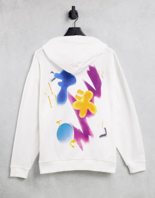 ASOS DESIGN - Felpa bianca oversize con cappuccio e stampa artistica sul retro