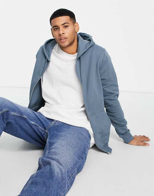 ASOS DESIGN - Felpa blu con cappuccio e zip