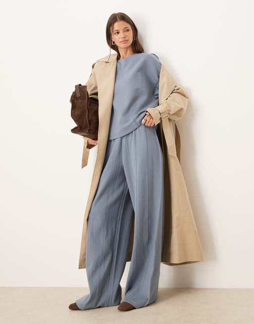 ASOS DESIGN - Felpa blu in tessuto interlock con cuciture a vista e scollo a barchetta, 3 di 4