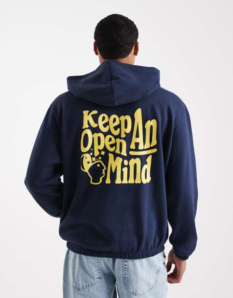 ASOS DESIGN - Felpa blu navy con cappuccio e stampa sulla schiena - view 1