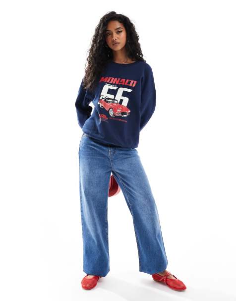 ASOS DESIGN - Felpa blu navy con grafica di auto - view 1