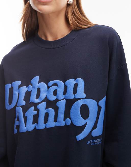 ASOS DESIGN Felpa blu navy oversize con grafica Urban Athletic