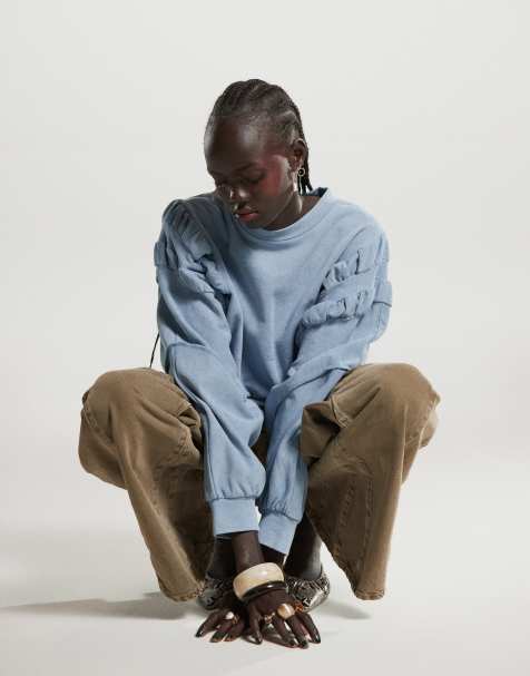 ASOS DESIGN - Felpa blu slavato con maniche arricciate - view 1
