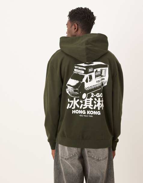 ASOS DESIGN - Felpa color antracite con cappuccio e stampa stile souvenir con furgoncino - view 1