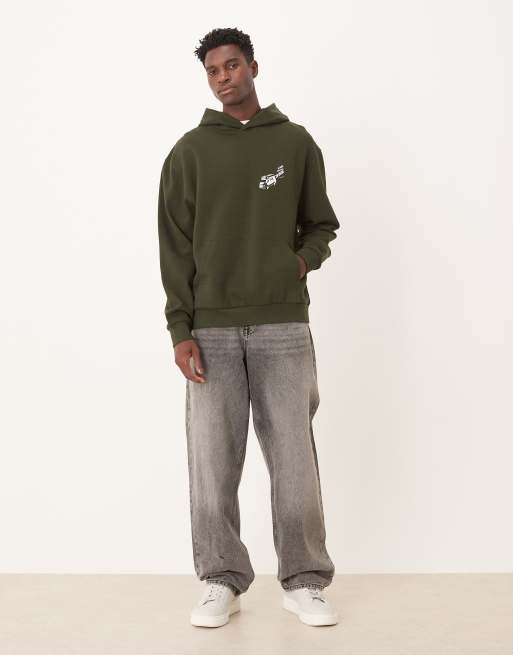 ASOS DESIGN - Felpa color antracite con cappuccio e stampa stile souvenir con furgoncino, 2 di 5