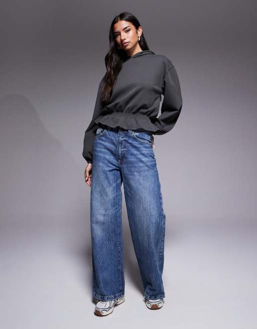 ASOS DESIGN - Felpa color antracite stretta in vita con cappuccio in interlock, 2 di 4