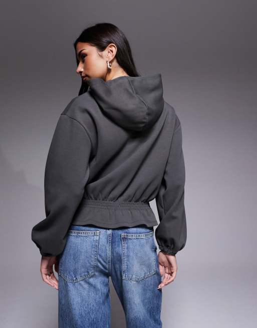 ASOS DESIGN - Felpa color antracite stretta in vita con cappuccio in interlock, 4 di 4