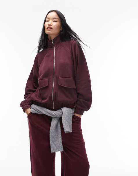 ASOS DESIGN - Felpa color prugna con collo a imbuto e zip - view 1