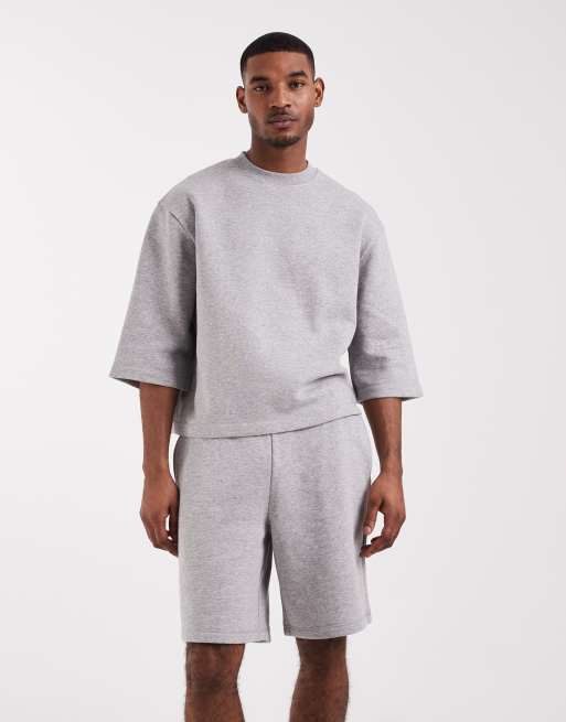 ASOS DESIGN - Felpa comoda a maniche corte grigio mélange in coordinato