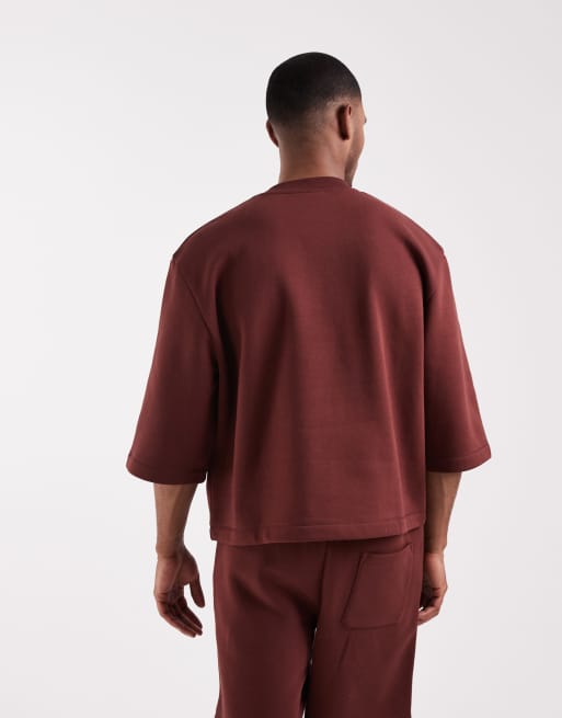 ASOS DESIGN - Felpa comoda a maniche corte marrone scuro in coordinato, 4 di 5