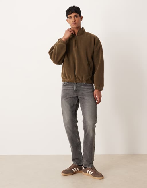 ASOS DESIGN - Felpa comoda con spalle scese e zip corta kaki, 2 di 5