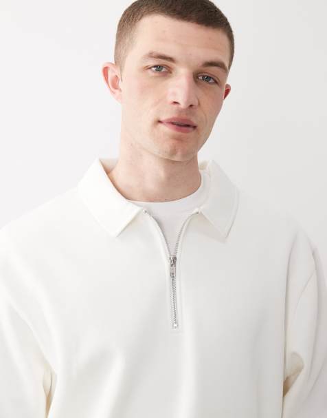 ASOS DESIGN - Felpa comoda écru con zip corta e colletto - view 1