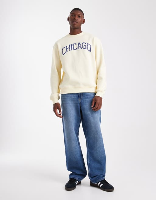 ASOS DESIGN - Felpa comoda giallo pallido con ricamo e scritta effetto invecchiato, 2 di 5