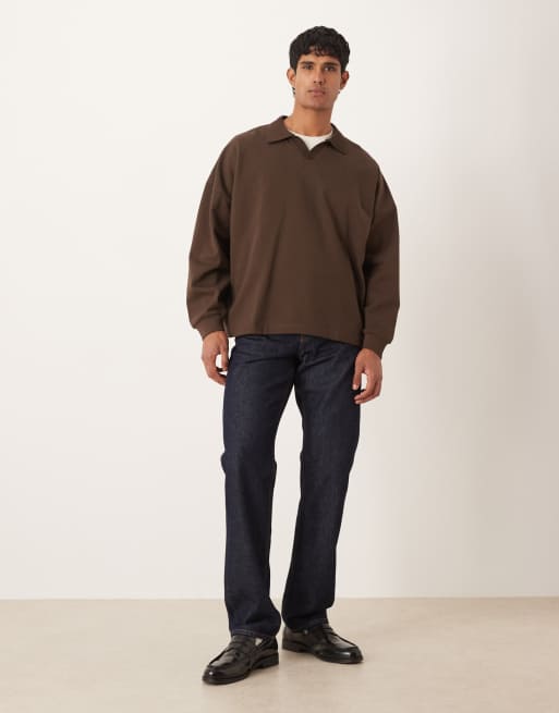 ASOS DESIGN - Felpa comoda marrone con rever, 2 di 5