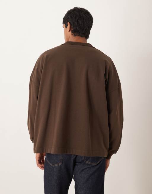 ASOS DESIGN - Felpa comoda marrone con rever, 3 di 5
