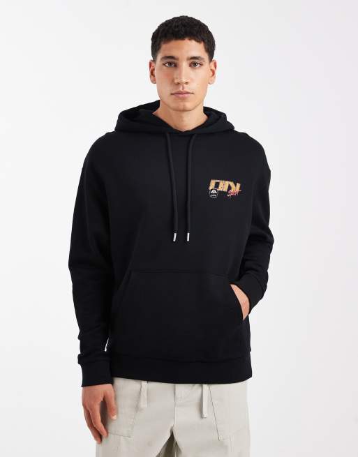ASOS DESIGN - Felpa comoda nera con cappuccio e stampa di auto, 3 di 5