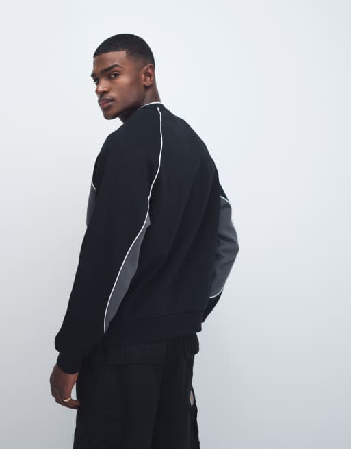 ASOS DESIGN - Felpa comoda nera con stampa e pannelli cut & sew, 5 di 7