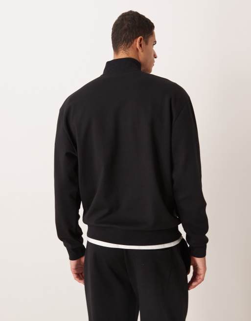ASOS DESIGN - Felpa comoda nera morbida al tatto con zip corta in coordinato, 3 di 5