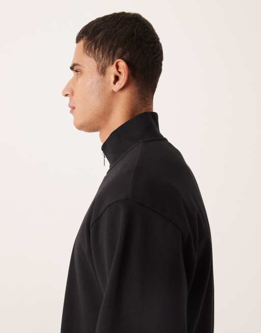 ASOS DESIGN - Felpa comoda nera morbida al tatto con zip corta in coordinato, 4 di 5