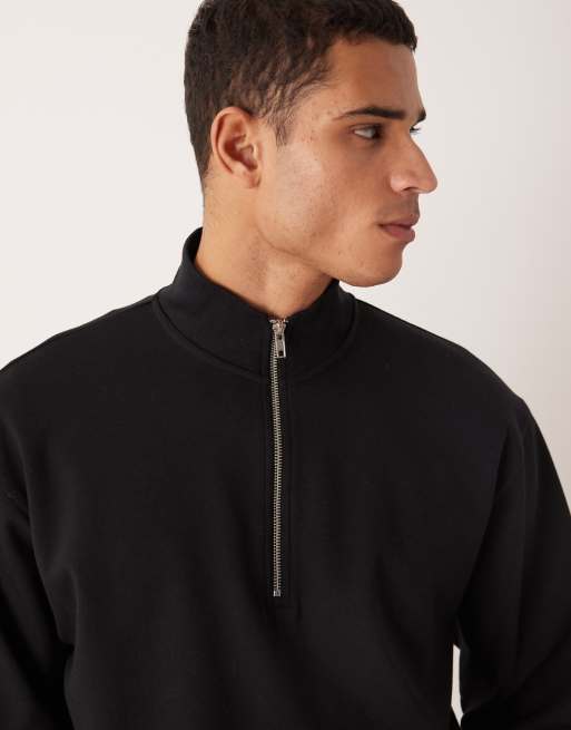 ASOS DESIGN - Felpa comoda nera morbida al tatto con zip corta in coordinato, 5 di 5