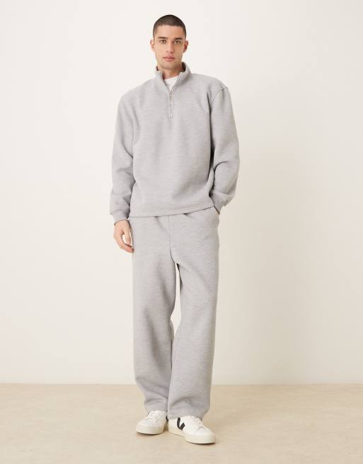ASOS DESIGN - Felpa comoda piqué grigio mélange con zip corta e interno spazzolato, 2 di 5