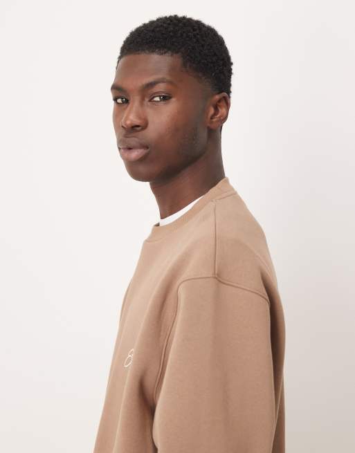 ASOS DESIGN - Felpa comoda squadrata beige con stampa sul petto, 4 di 5