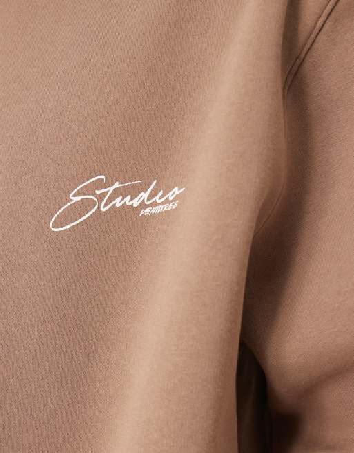 ASOS DESIGN - Felpa comoda squadrata beige con stampa sul petto, 5 di 5