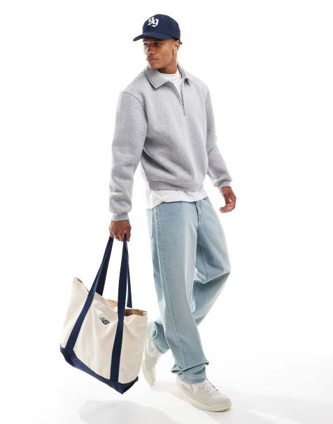 ASOS DESIGN - Felpa comoda squadrata stile rugby grigia con zip corta - view 1