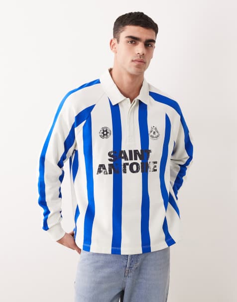 ASOS DESIGN - Felpa comoda stile rugby blu navy a righe verticali - view 1