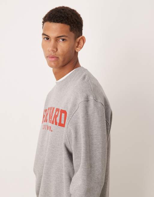 ASOS DESIGN - Felpa comoda unisex grigio mélange con stampa Harvard, 4 di 5
