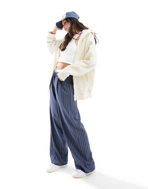 ASOS DESIGN - Felpa con cappuccio boyfriend oversize color crema con zip, 2 di 4