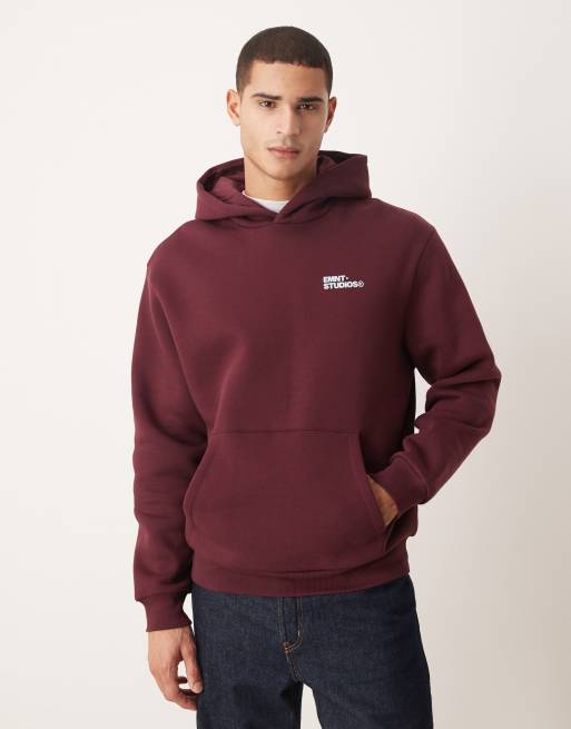 ASOS DESIGN - Felpa con cappuccio comoda bordeaux con stampa del logo, 3 di 5