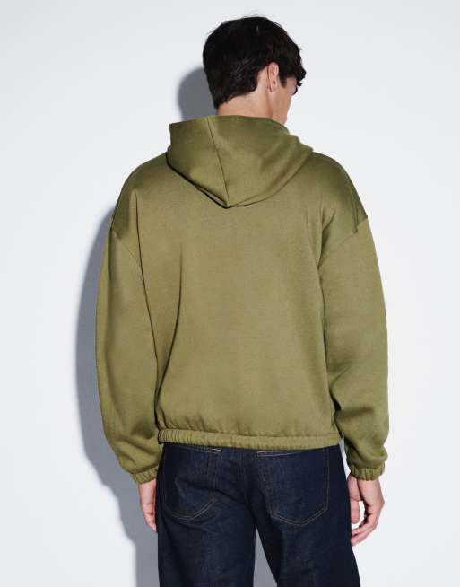 ASOS DESIGN felpa con cappuccio comoda con zip e toppa tessuta color kaki, 4 di 5