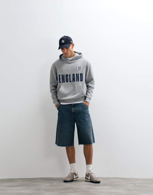 ASOS DESIGN - Felpa con cappuccio comoda grigio mélange con stampa FA England Three Lions, 2 di 5