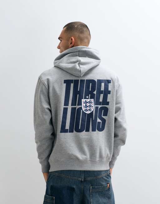 ASOS DESIGN - Felpa con cappuccio comoda grigio mélange con stampa FA England Three Lions, 3 di 5