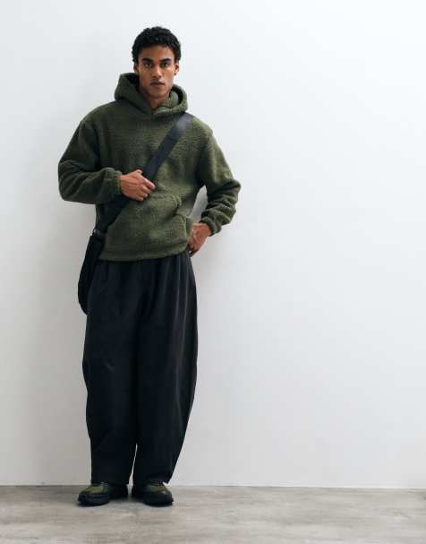 ASOS DESIGN felpa con cappuccio comoda in pile borg verde - view 1