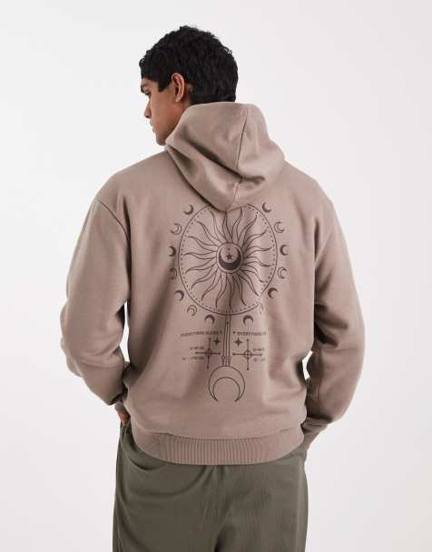 ASOS DESIGN - Felpa con cappuccio comoda marrone con stampa celestiale - view 1