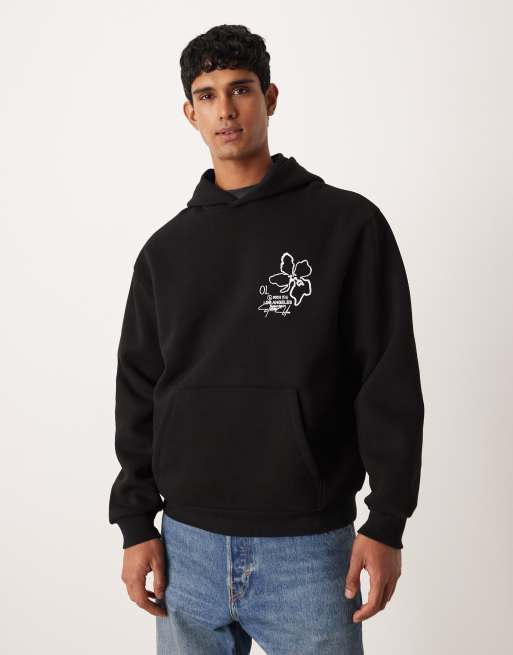 ASOS DESIGN - Felpa con cappuccio comoda nera con stampa di fiori, 3 di 5