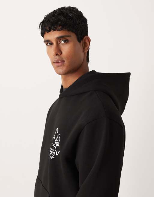 ASOS DESIGN - Felpa con cappuccio comoda nera con stampa di fiori, 4 di 5