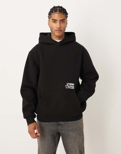 ASOS DESIGN - Felpa con cappuccio comoda nera con stampa di testo, 3 di 5