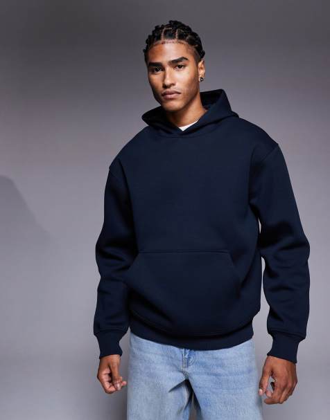 ASOS DESIGN - Felpa con cappuccio comoda pesante blu navy in tessuto effetto scuba - view 1